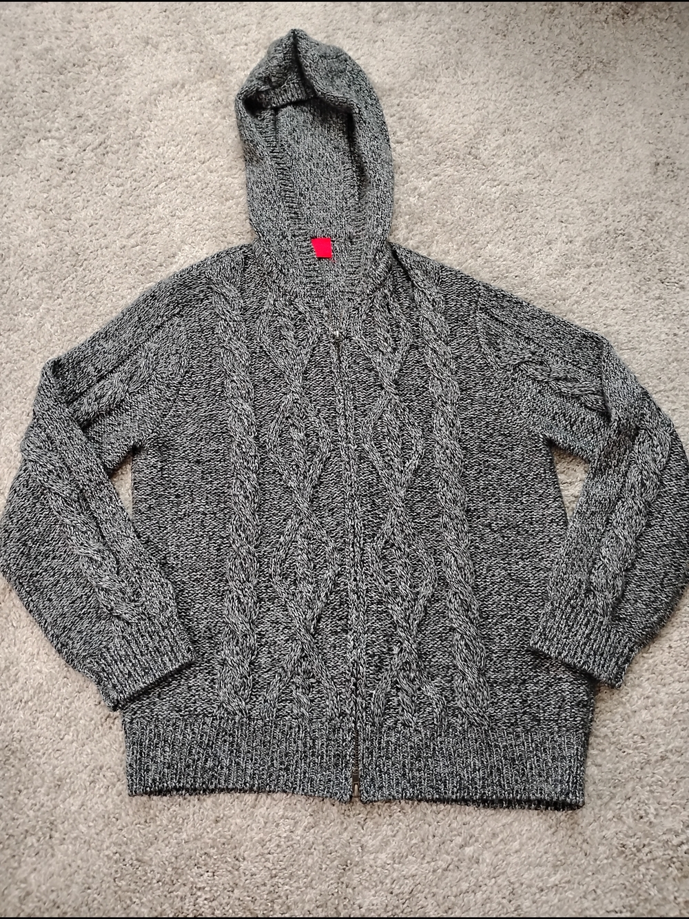 Saks Fifth Avenue Men's Black-Gray Marled Cable Knit Zip Hoodie